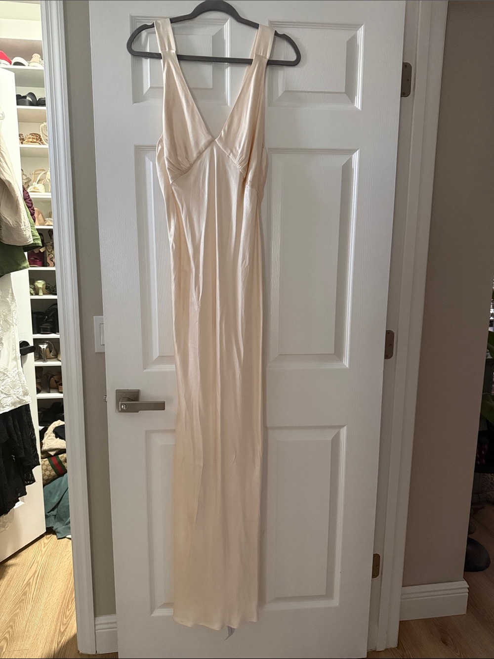 Rumored Cream Slip Maxi Dress with V-Neck